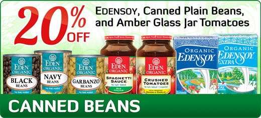 20% Off EdenSoy, Canned Plain Beans, and Amber Glass Jar Tomatoes Coupon Code ECO13