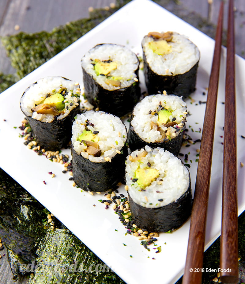 Avocado Shiitake Nori Maki Sushi - White Rice Avocado Shiitake Nori Maki Sushi - White Rice