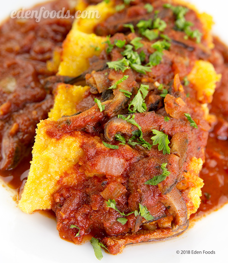 Mushroom Polenta with Spaghetti Sauce Mushroom Polenta with Spaghetti Sauce