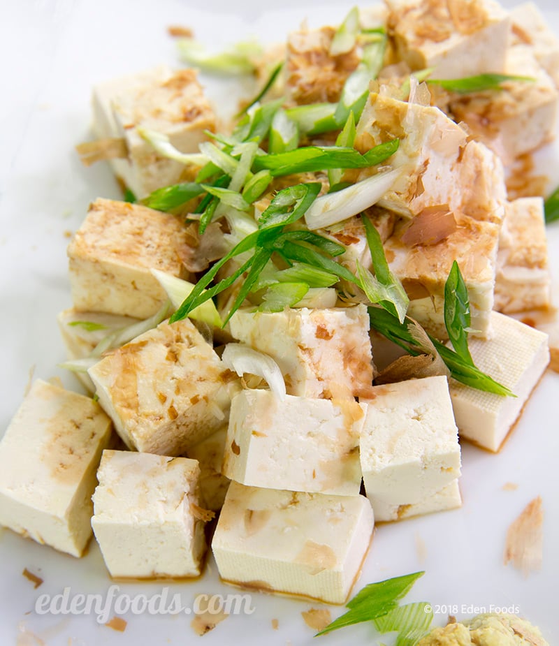 Tofu with Scallions, Ginger & Bonito Flakes