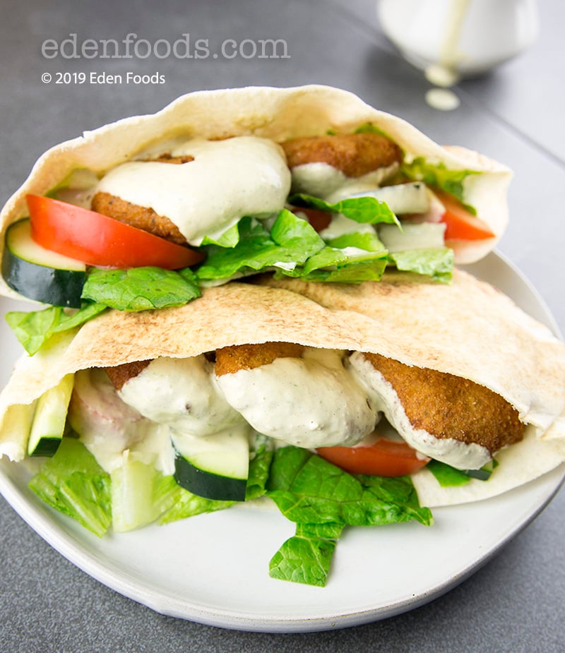 Falafel and Tahini Umeboshi Dressing Pita Sandwich Falafel and Tahini Umeboshi Dressing Pita Sandwich
