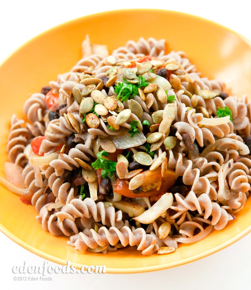 Kamut Spiral Pasta with Black Beans & Spicy Pumpkin Seeds Kamut Spiral Pasta with Black Beans & Spicy Pumpkin Seeds