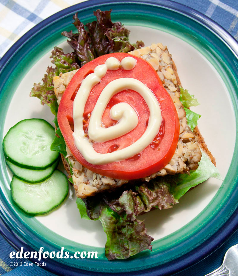 Open Face Tempeh Sandwich with Homemade Mayonnaise Open Face Tempeh Sandwich with Homemade Mayonnaise
